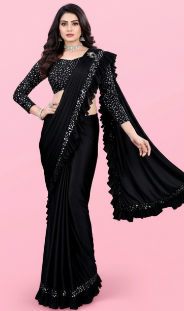 Lycra Blend Solid Saree for Women (1254101)