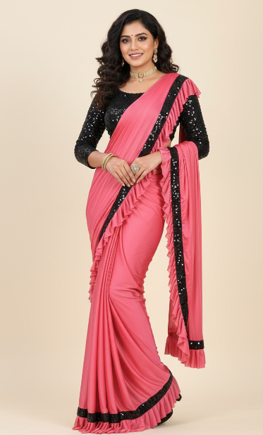 Lycra Blend Solid Saree for Women (1254101)