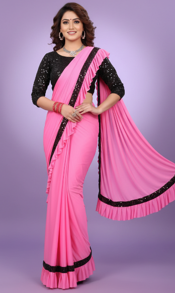 Lycra Blend Solid Saree for Women (1254101)