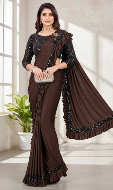 Lycra Blend Solid Saree for Women (1254101)