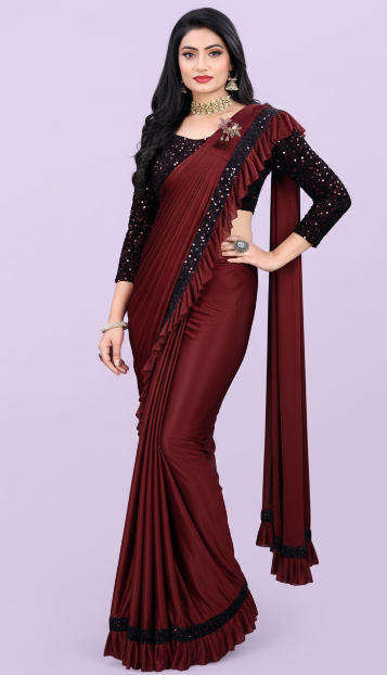 Lycra Blend Solid Saree for Women (1254101)