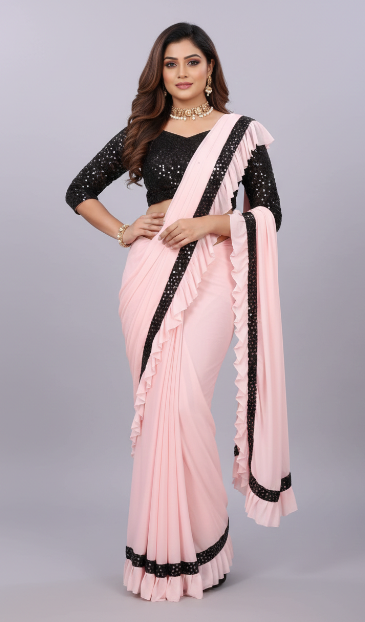 Lycra Blend Solid Saree for Women (1254101)