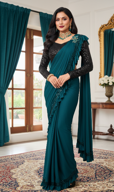 Lycra Blend Solid Saree for Women (1254101)
