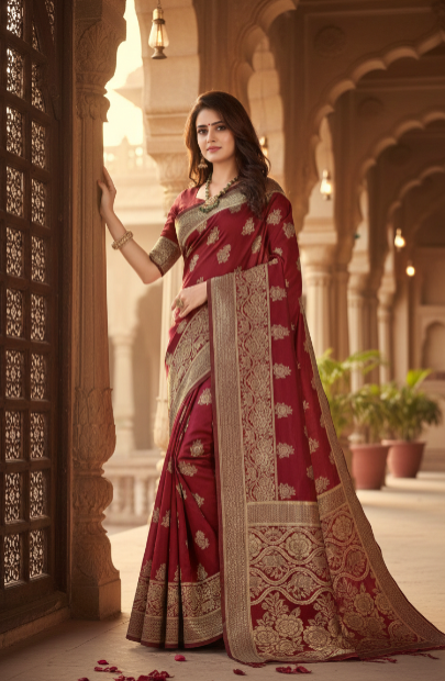 Jacquard Foil Printed Saree for Women (125490)