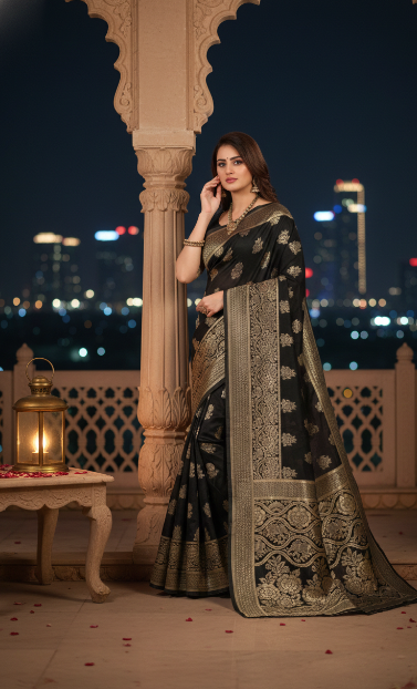 Jacquard Foil Printed Saree for Women (125490)