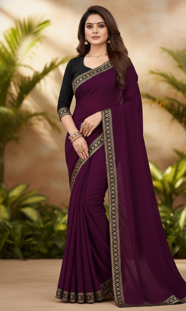 Lycra Blend Solid Saree for Women (125491)