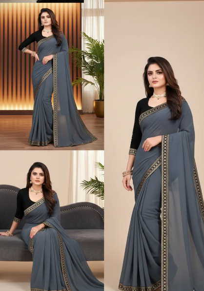 Lycra Blend Solid Saree for Women (125491)