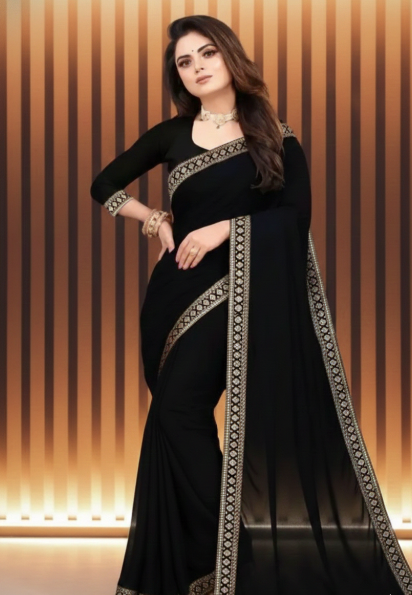 Lycra Blend Solid Saree for Women (125491)