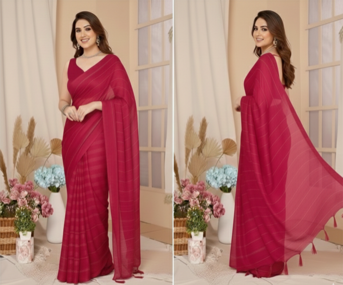 Georgette Striped Saree for Women (125493)