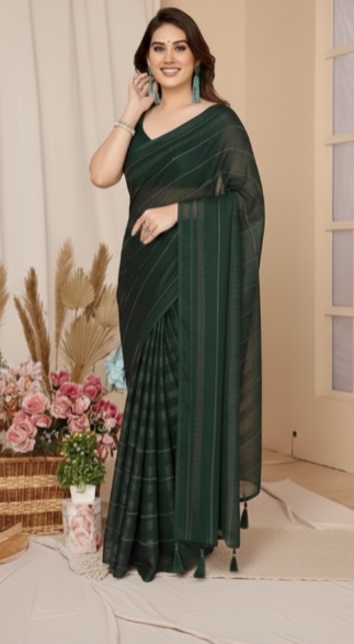 Georgette Striped Saree for Women (125493)