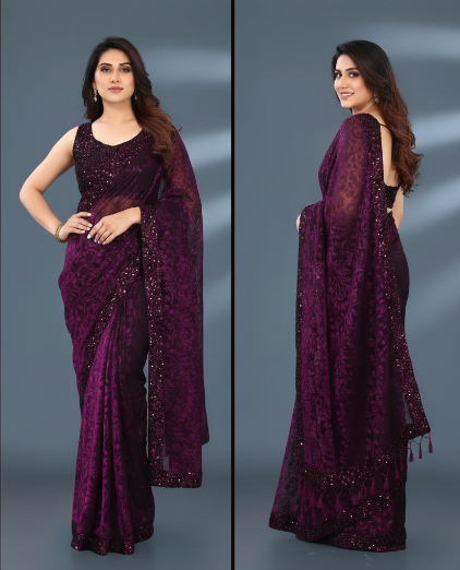 Lycra Blend Solid Saree for Women (125494)