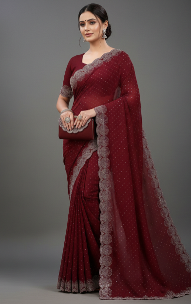 Georgette Embellished Saree for Women (1254100)